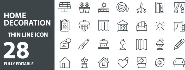 Home decoration thin line icons isolated on white background