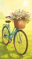 Vintage Bicycle with Flowers  Charming Outdoor Illustration