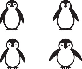 Fototapeta premium Four Simple Black and White Penguin Icons penguins