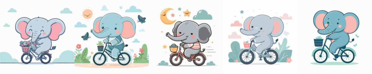 cute elephant riding a bike vector