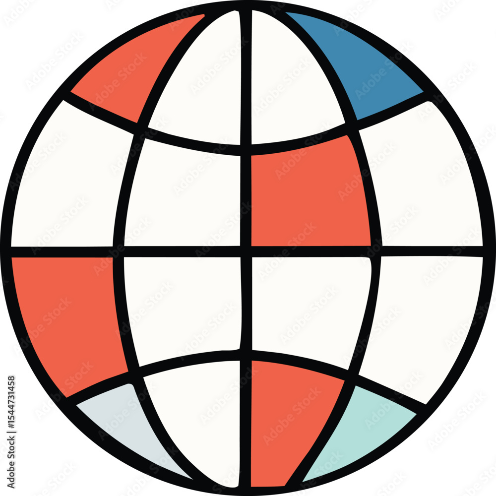 Poster simple colorful globe illustration with defined segments and bold outline