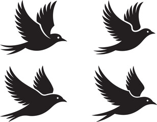 Obraz premium Four Black Birds in Flight Silhouette Graphic silhouettes