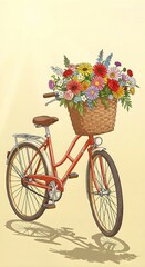 Vintage Bicycle with Flowers  Charming Outdoor Illustration