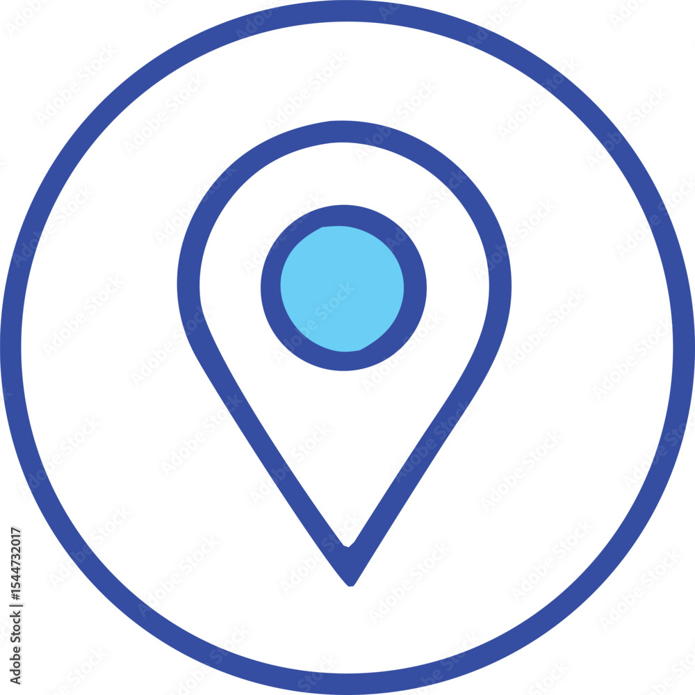 Poster blue circular location pin icon simple and modern design for maps and navigation