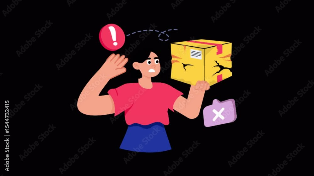 Poster broken package 2d flat animations on transparent background
