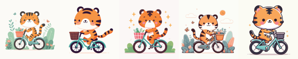cute tiger riding a bike vector