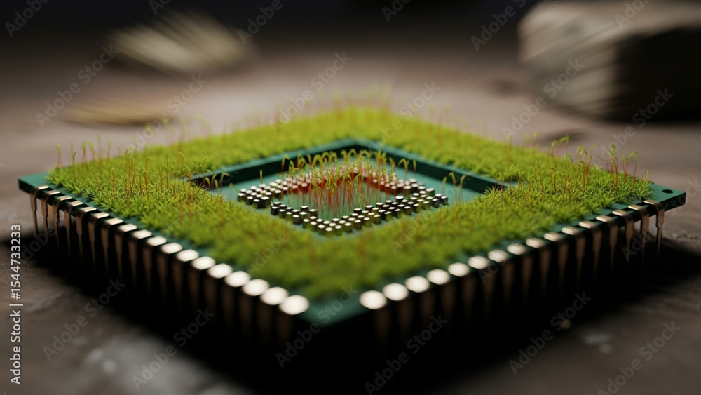 Fototapete Computer chip pattern with colorful woven circuit texture