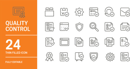 Quality control thin filled icon set for business