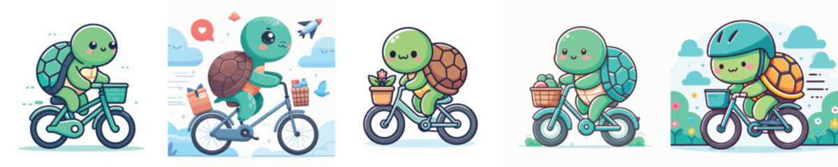 cute turtle riding a bike vector