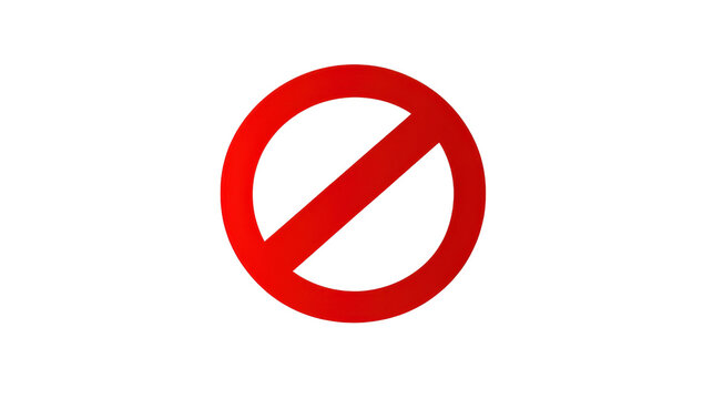 Minimalist red prohibition sign with diagonal slash on white circle, clean vector illustration,Transparent background, PNG file