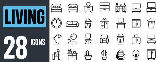 Set of thin line living room and furniture icons