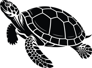 Sea Turtle Silhouette Vector Design, Transparent Background.