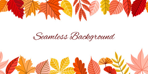 A beautifully colorful background design featuring seamless autumn leaves in vibrant hues