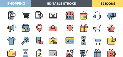 Shopping icons representing online commerce and retail sales