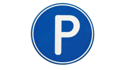 Parking sign with white P on blue,Transparent background, PNG file