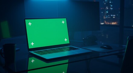 Alpha channel computer screen on a portable laptop for business communication