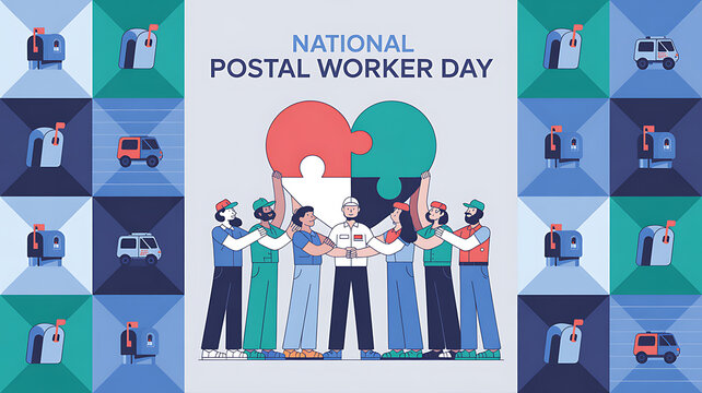 National Postal Worker Day Banner  diverse team - Powered by Adobe
