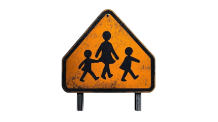 School zone traffic sign with children icon, Transparent background, PNG file