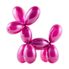 A pink balloon animal dog stands against a black background in a studio setting for a party decor on transparent background