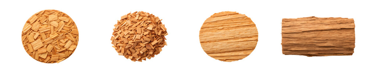 Naklejka premium Four stages of wood processing shown in isolated wood samples on isolated transparent background