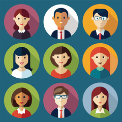 Collection of diverse flat design profile icons representing a modern workplace team