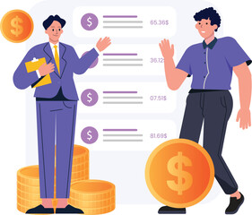 Concept of finance business. Businessmen investors earn, take profit from investment on dollar market. 