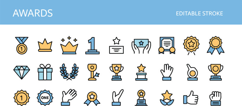 Awards icons in line style with editable stroke