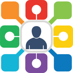 Colorful network diagram showing a central person connected to eight different nodes