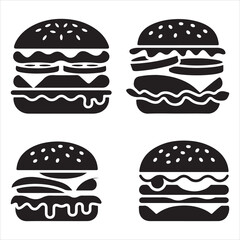 Gourmet Burger Icons Silhouette Set