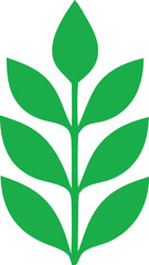 Stylized green plant illustration with five leaves and a central stem