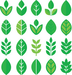 Collection of twenty green leaf and plant icons for design projects