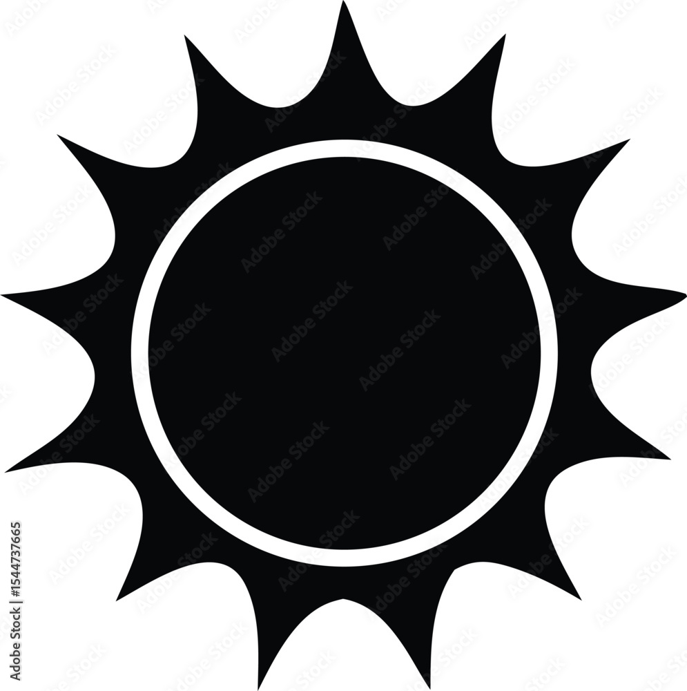 Poster a simple black and white sun icon with sharp points and a circular center
