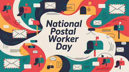 National Postal Worker Day  Banner with Dynamic Mail Carrier and Envelopes