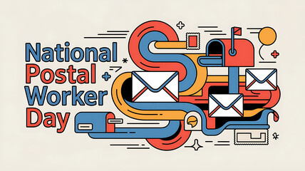 National Postal Worker Day Banner with Dynamic Mail Carrier and Envelopes