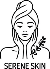 Woman Serene Skin Care Black Line Art Illustration