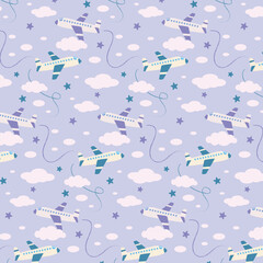 seamless pattern with traveling, summer vacations concept. Holiday season style.
