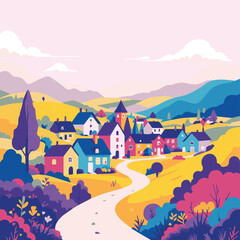 landscape with houses and mountains