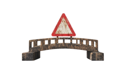 Bridge warning traffic sign, Transparent background, PNG file