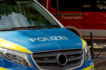The hood of a German police car with the inscription 