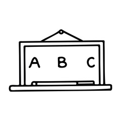 A simple blackboard with letters A, B, and C written on it. The blackboard is framed and hanging on a wall, suitable for educational settings.