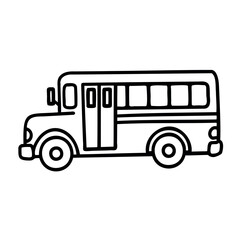 A simple line drawing of a school bus. The bus has large windows and two doors. It is depicted in a side view, emphasizing its classic shape.