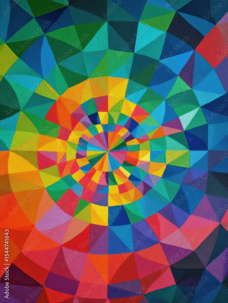 Poster Vibrant Burst of Geometric Forms Radiating From the Center in a Colorful Display of Shapes and Patterns