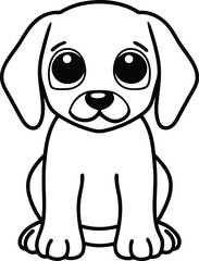 Obraz premium Cute Dog Line Art Outline for Coloring Page, Simple Puppy Cartoon Black and White Vector, Standing Happy Dog Outline Drawing Clipart.