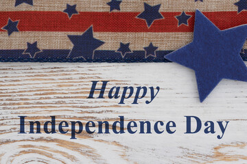 Happy Independence Day card with retro USA red, white and blue star