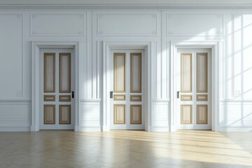 high quality visual of White open space office wooden doors side toned high detail