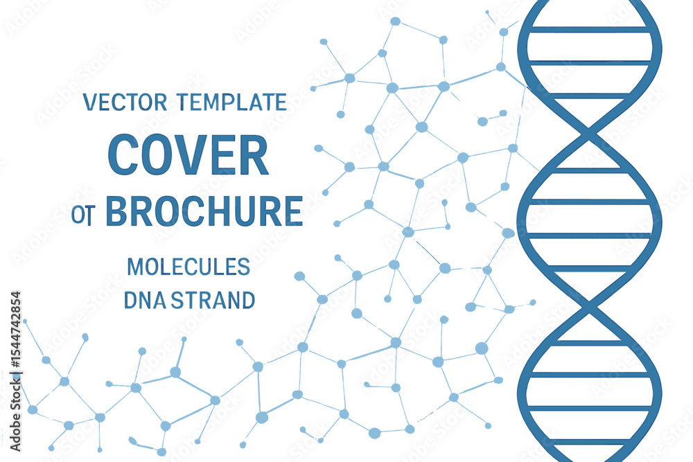 Poster template for a cover or brochure featuring a vector design with a molecular background and a dna str