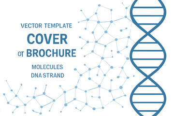 Template for a cover or brochure featuring a vector design with a molecular background and a DNA strand, representing a medical or scientific and technological concept
