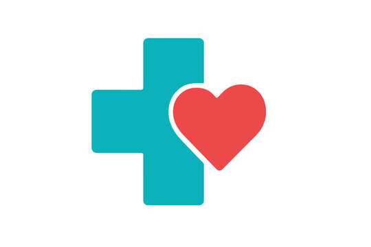 Template elements for a medical logo icon featuring a cross and heart design