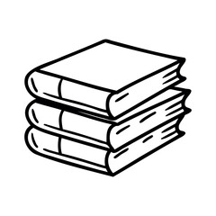 Three stacked books with simple outlines. The books are closed and have a classic design, suitable for educational or literary themes.