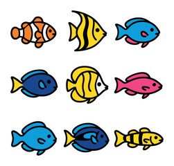 Fototapeta premium Colorful Reef Fish Icons
